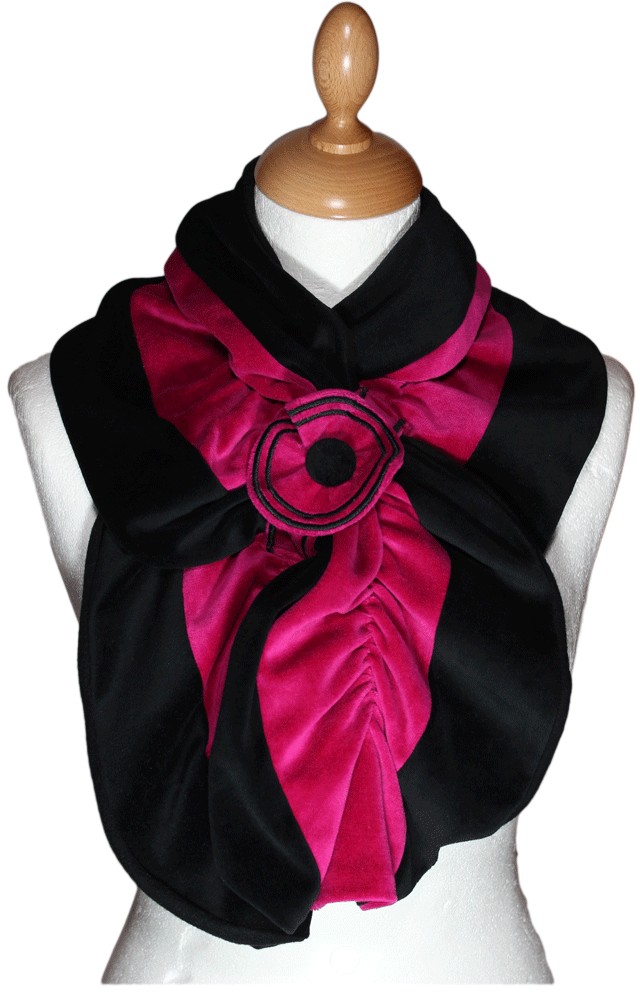 Echarpe polaire femme coton noire motif fleuri coloré